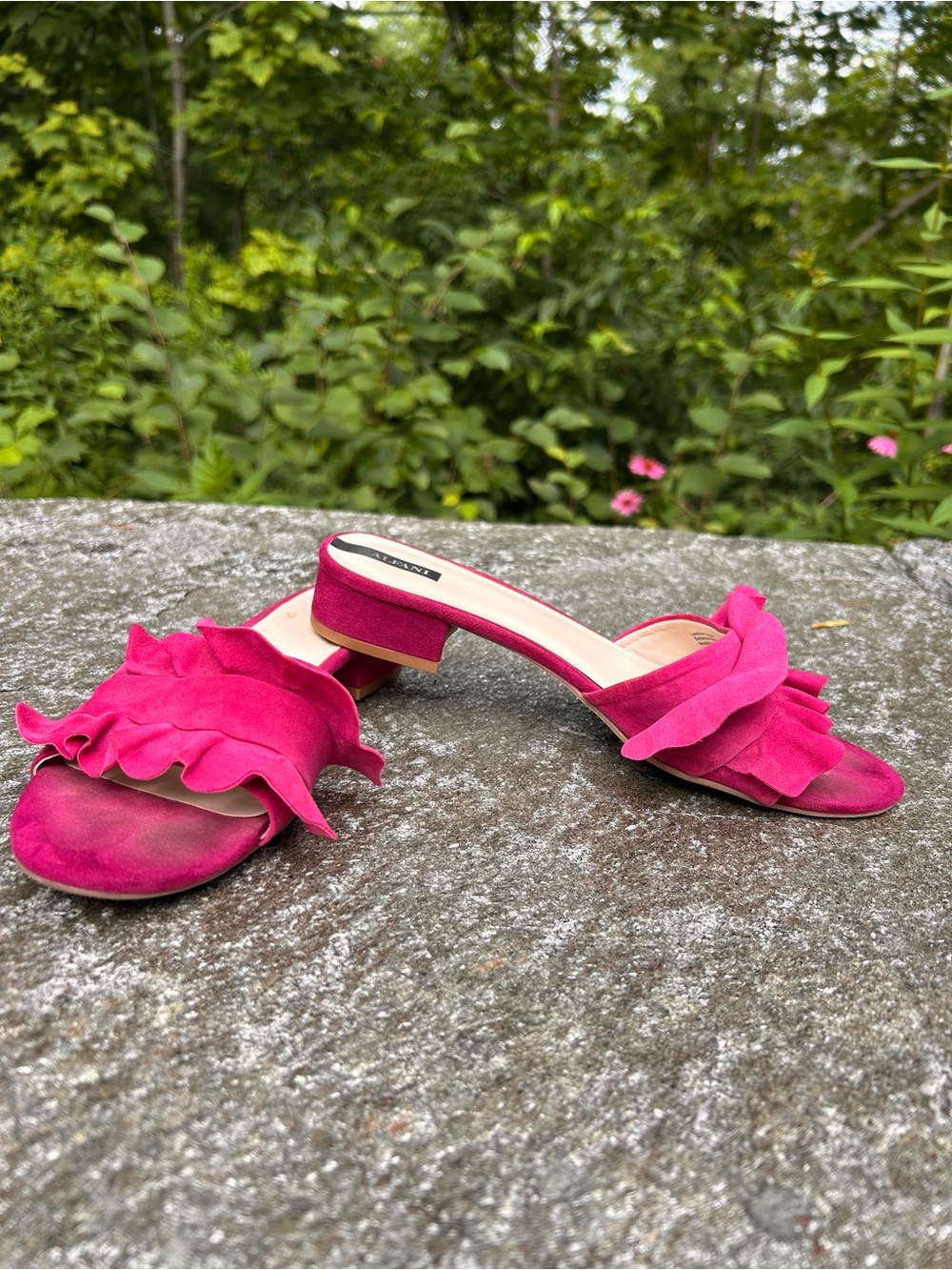 Alfani Hot Pink Ruffle Slide Sandals